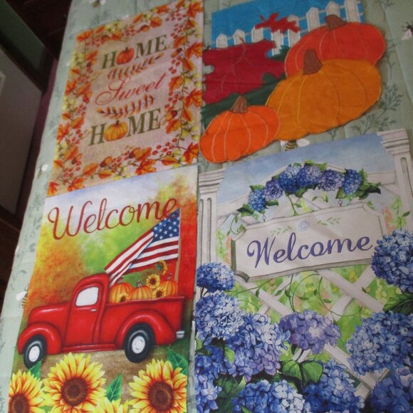Unbranded Other - Lot of Four Mini Garden Flags Spring Fall Silk Screened